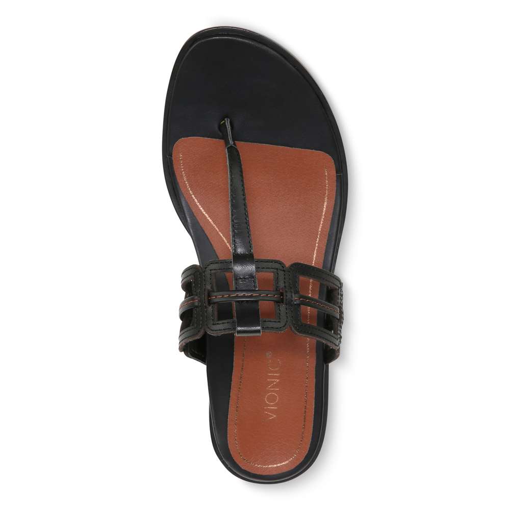 Alvana Toe Post Sandal - Black Leather
