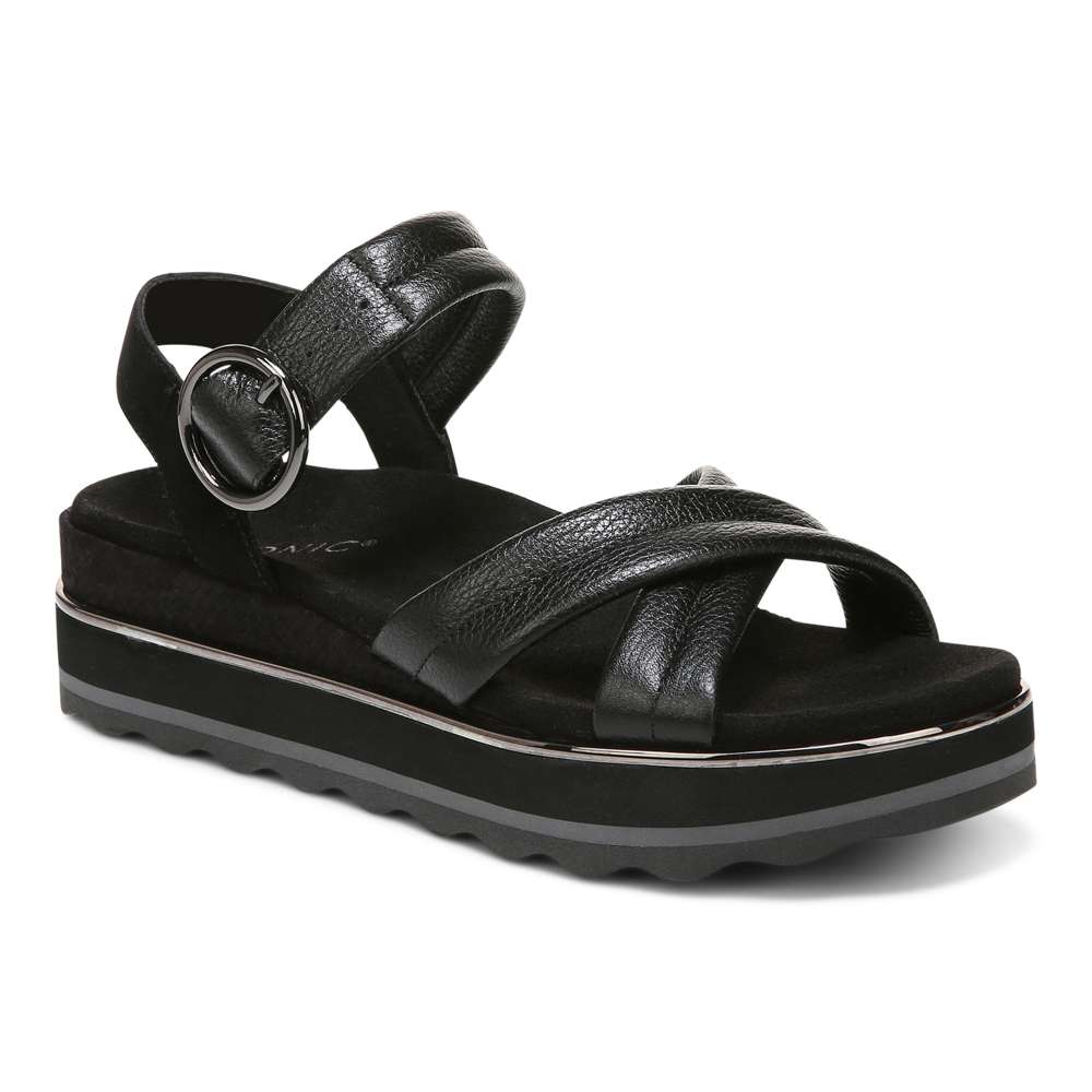 Reyna Flatform Sandal - Black Leather